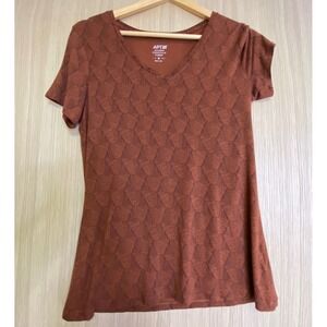 Apt. 9 Women Medium T-Shirt Brown Geometric V-Neck Modern Essentials